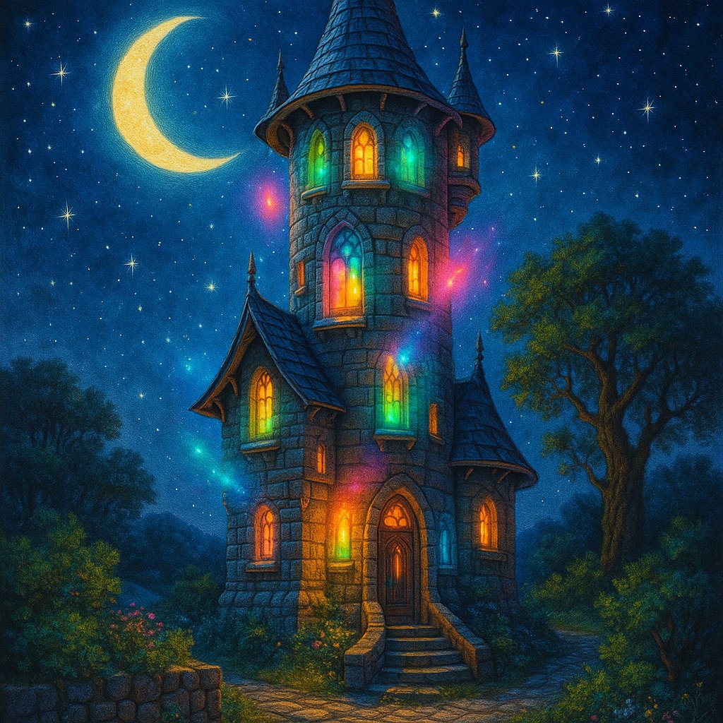 Enchanted Wizard Tower at Night