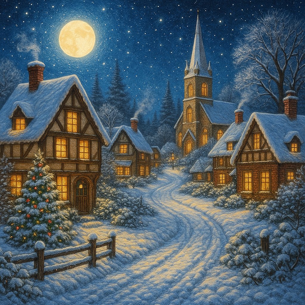 Enchanting Snowy Village Night