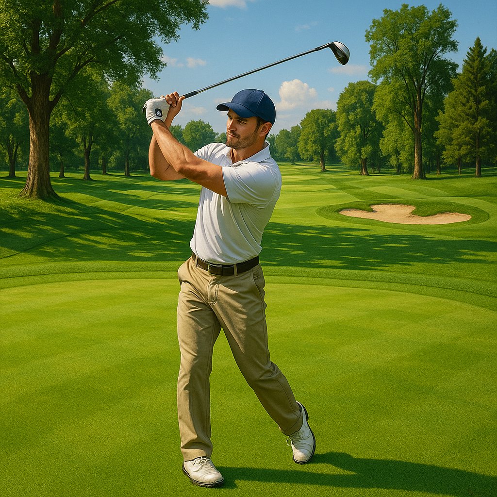 Golfer Swinging on Lush Green Course