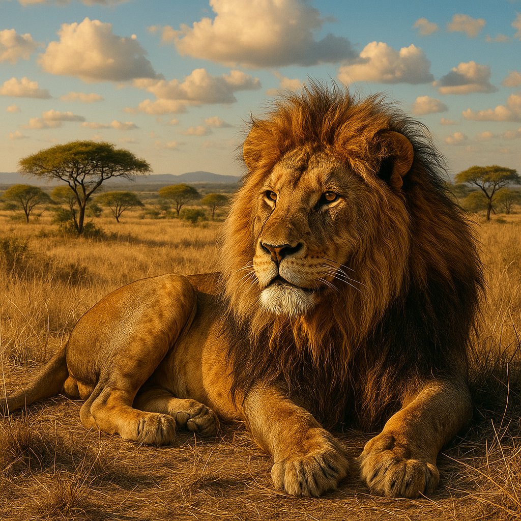 Lion in the Golden Savanna