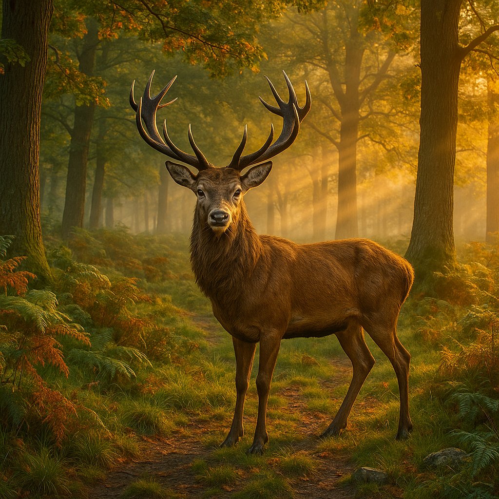 Majestic Deer in Sunlit Forest