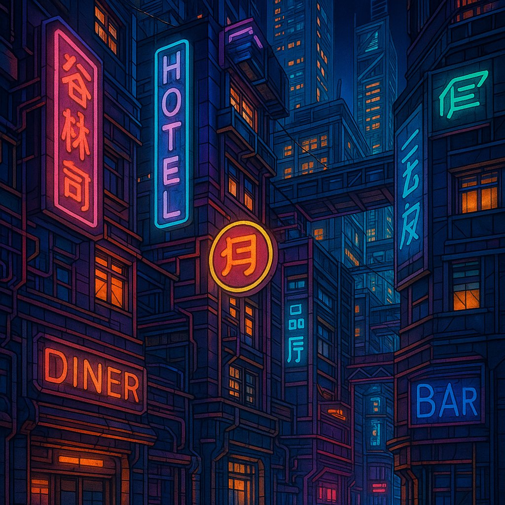 Neon Lit Cyberpunk Cityscape