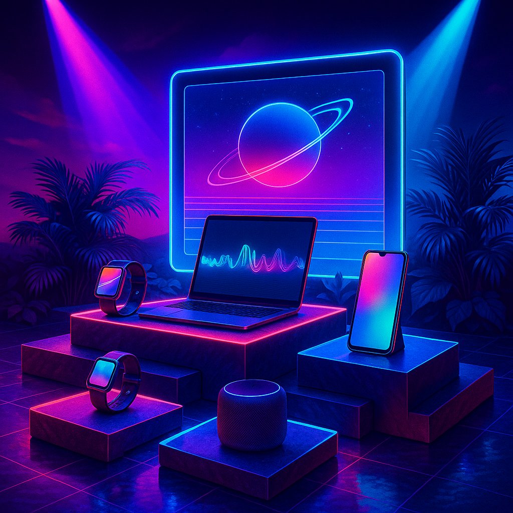 Neon Tech Display in Synthwave Style
