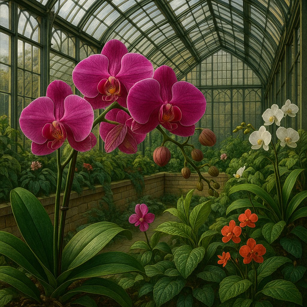 Orchids in a Serene Greenhouse