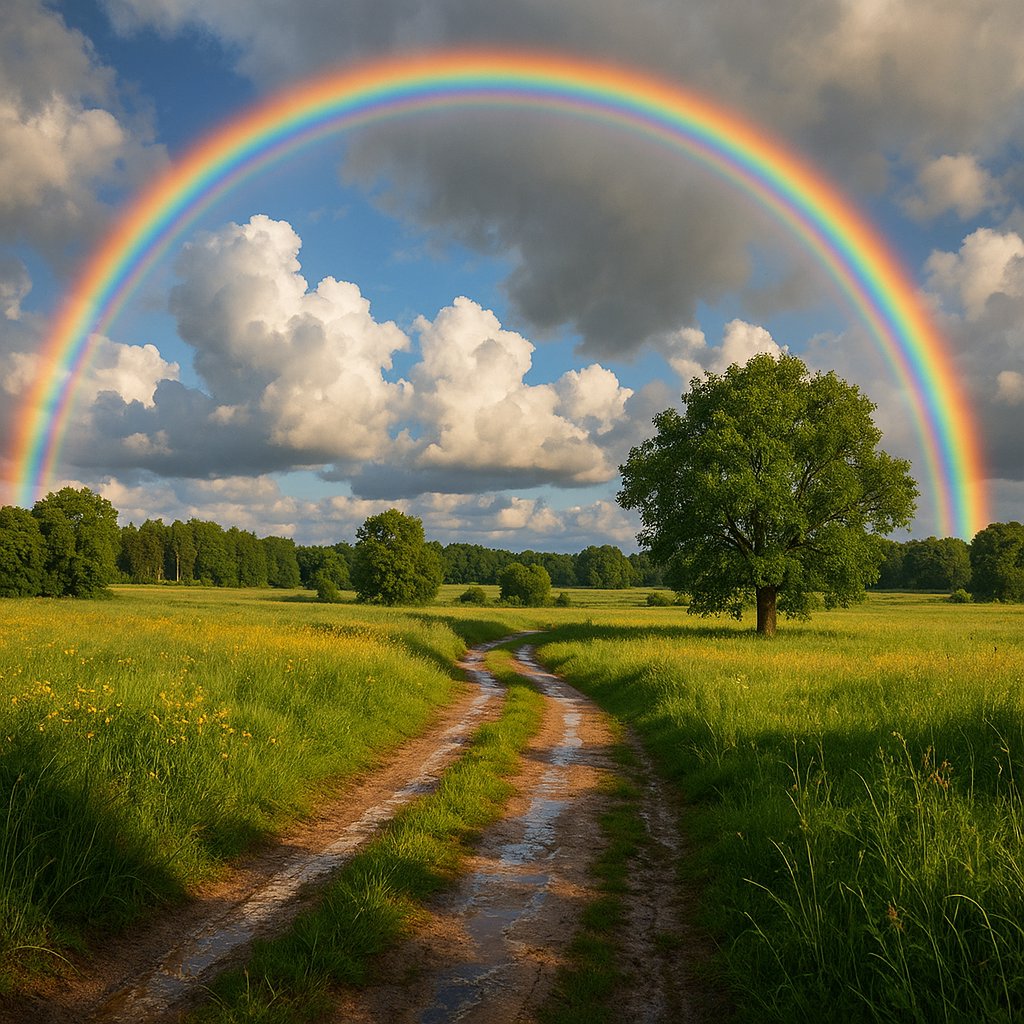 Rainbow Over Summer Meadow