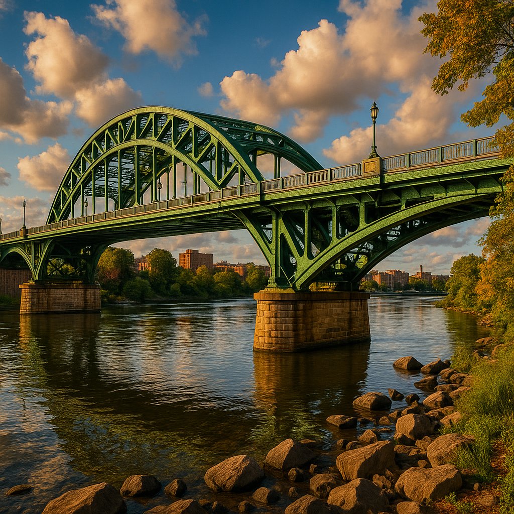 Sunlit Urban Bridge Over River