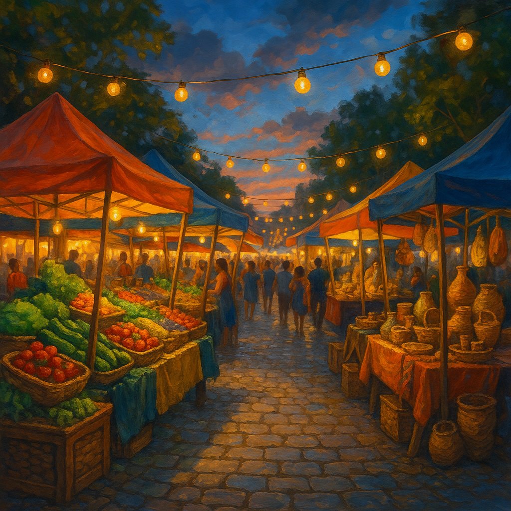 Vibrant Dusk Market Scene