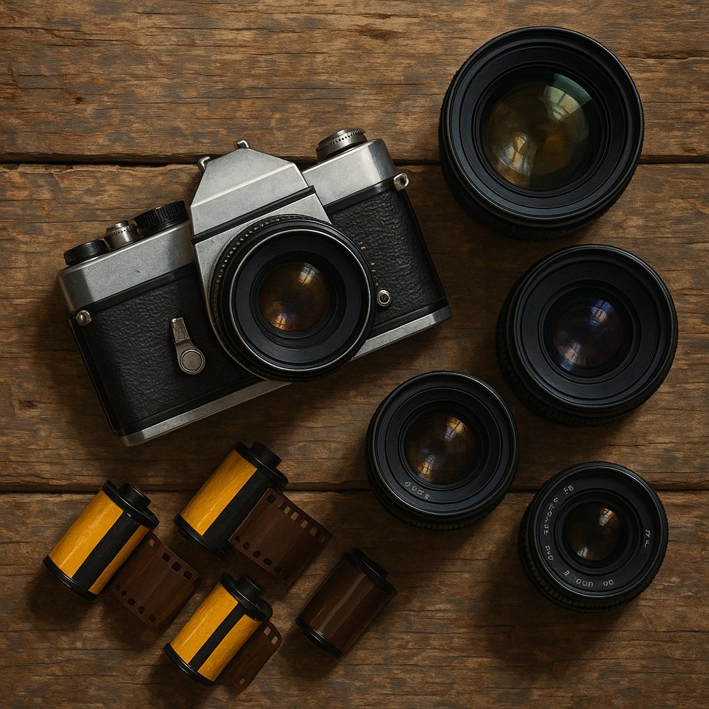 Vintage Camera and Lenses Display