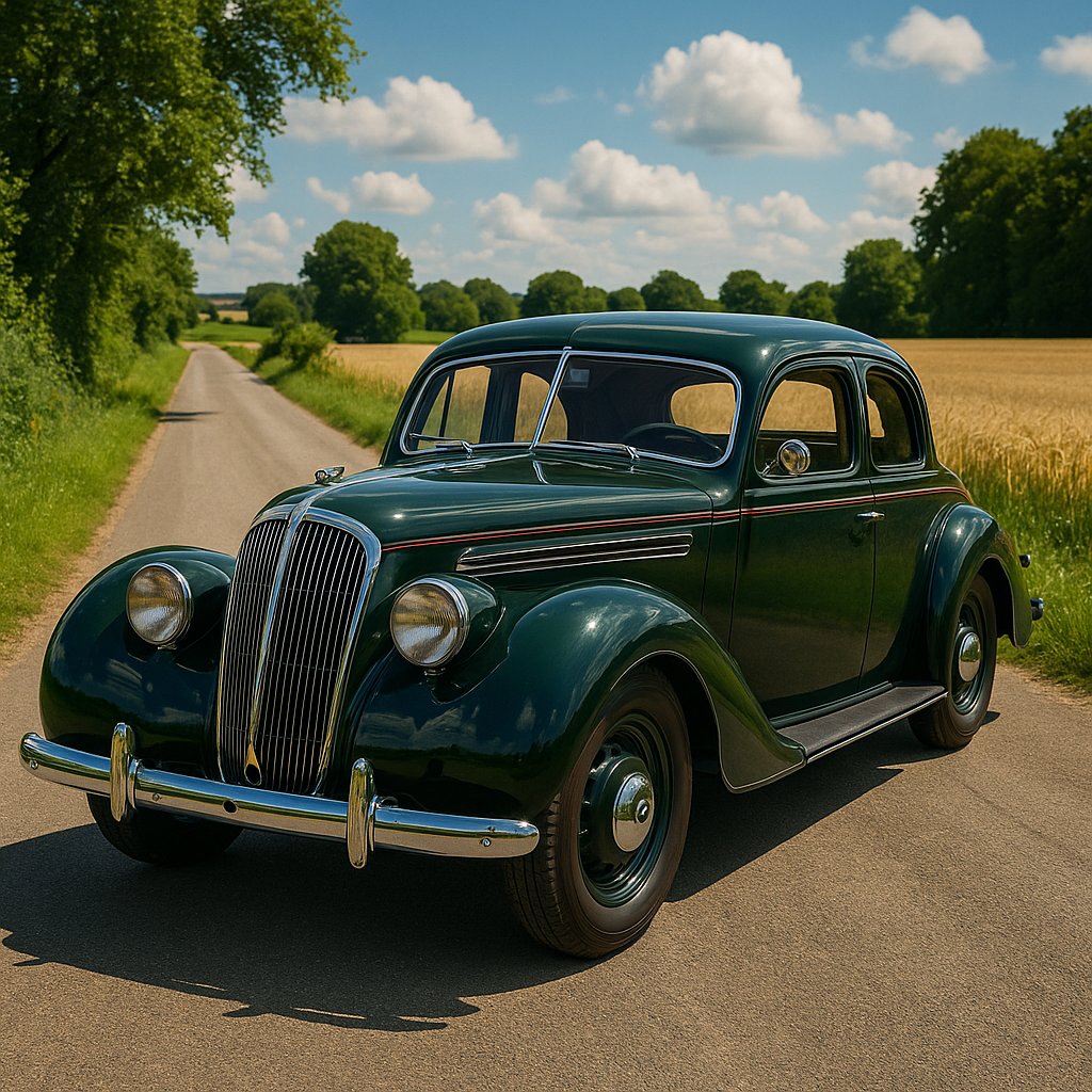 Vintage Car on Scenic Country Road