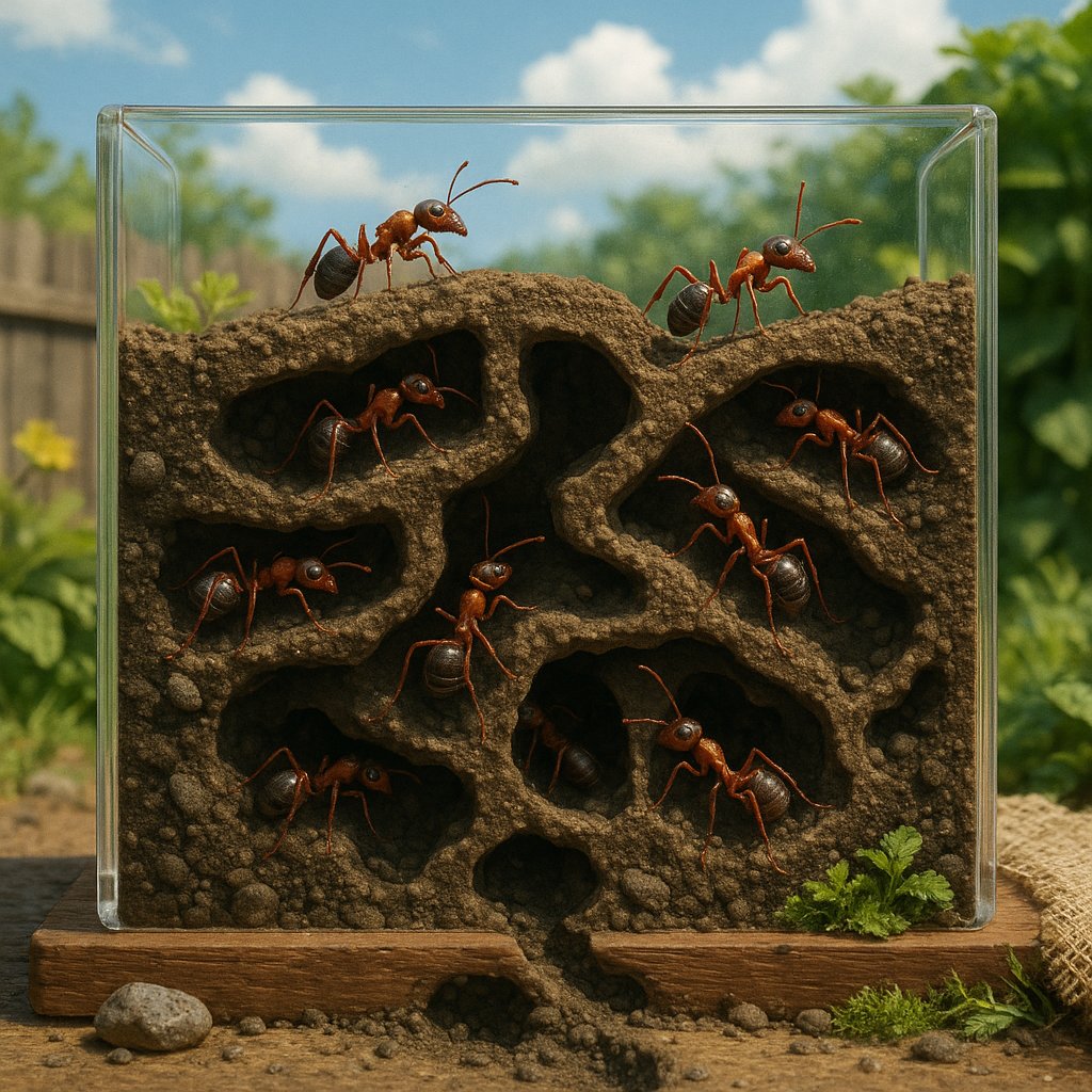 Ants at Work in a Clear Tunnel Farm