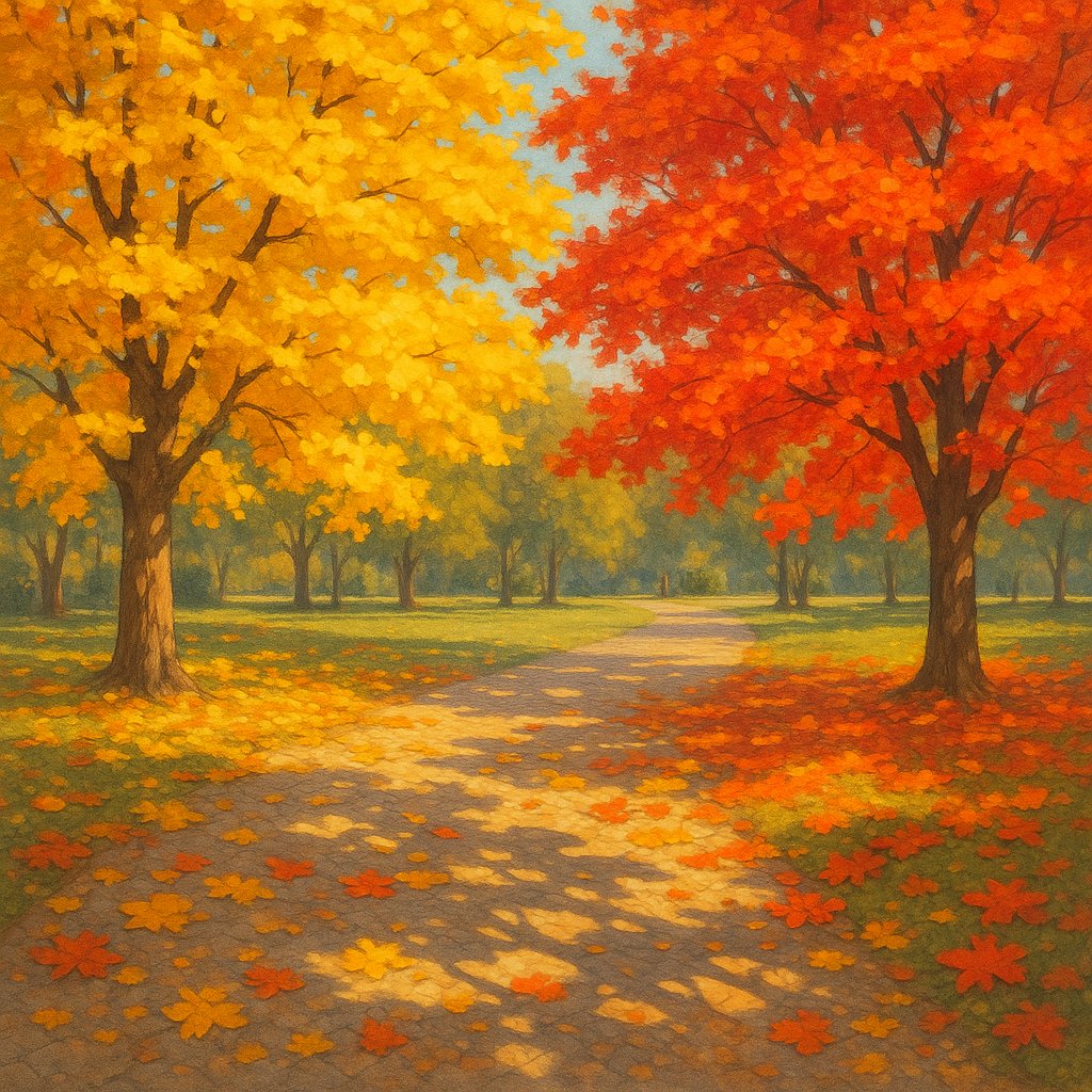 Autumn Leaves in a Sunlit Park