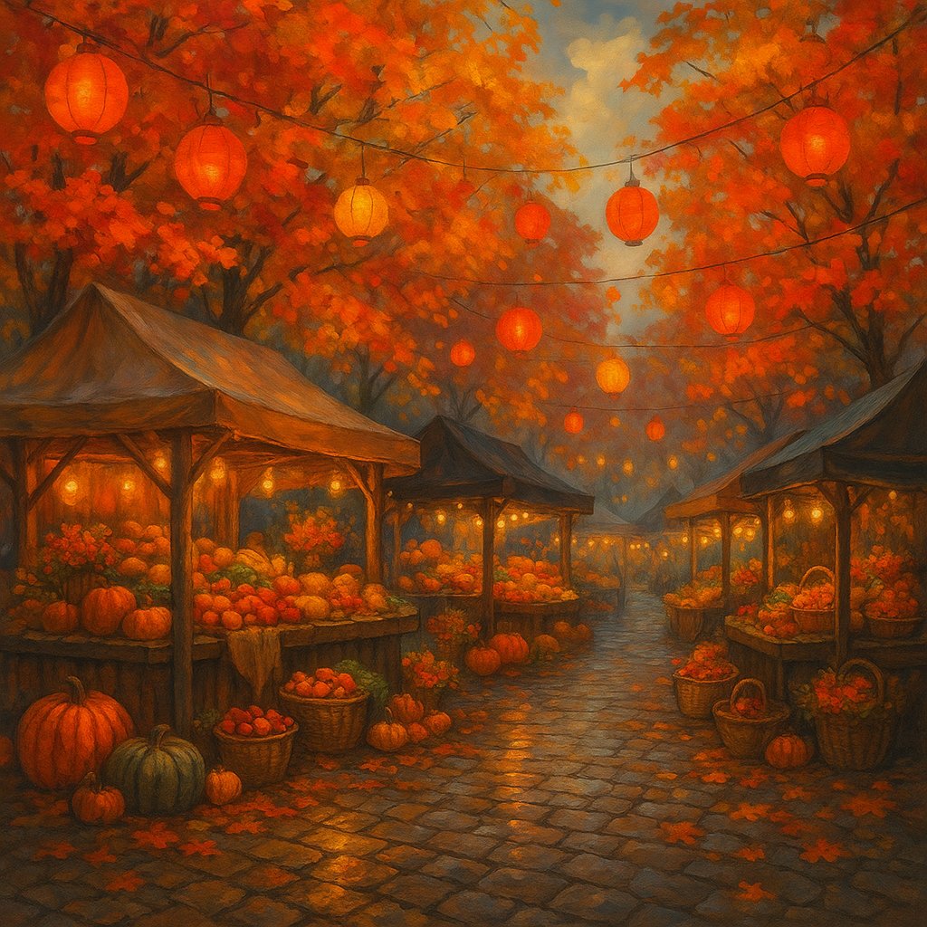 Autumn Market Under Lantern Glow