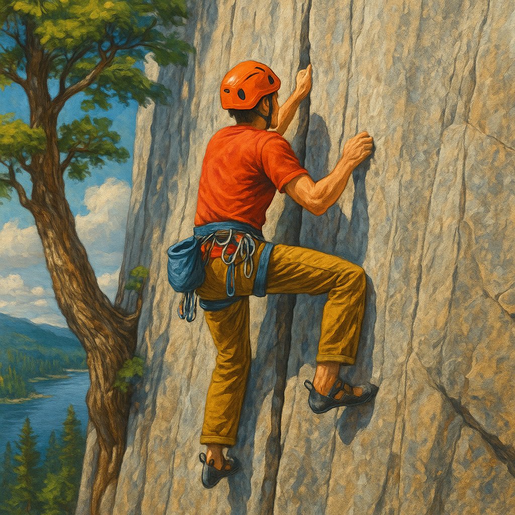 Climber Ascends Granite Wall