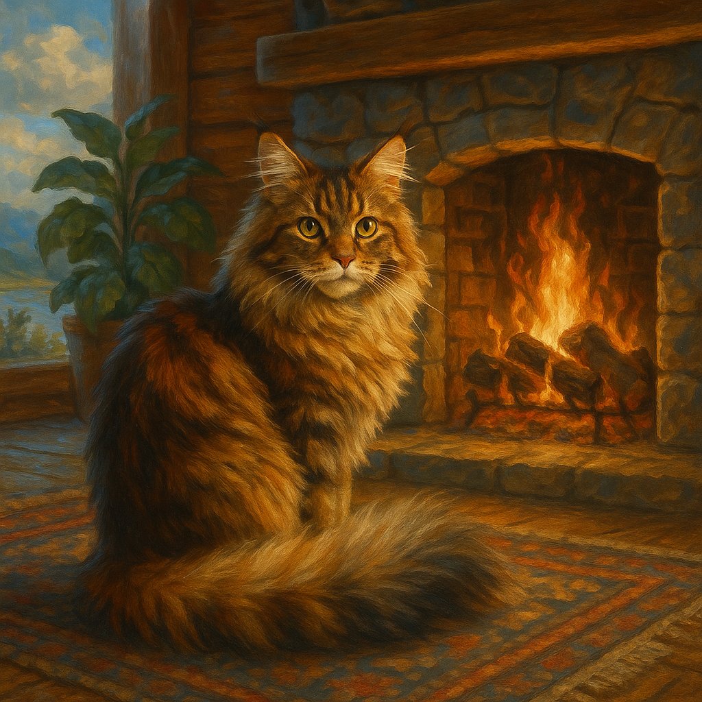 Cozy Cat by the Fireplace