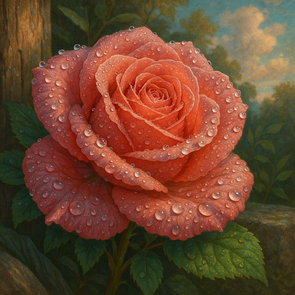 Dew-Kissed Rose in Morning Glow