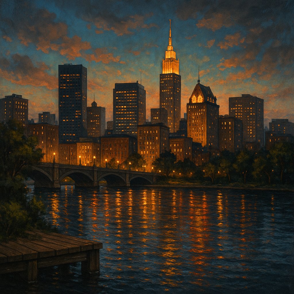 Dusk Skyline Reflections