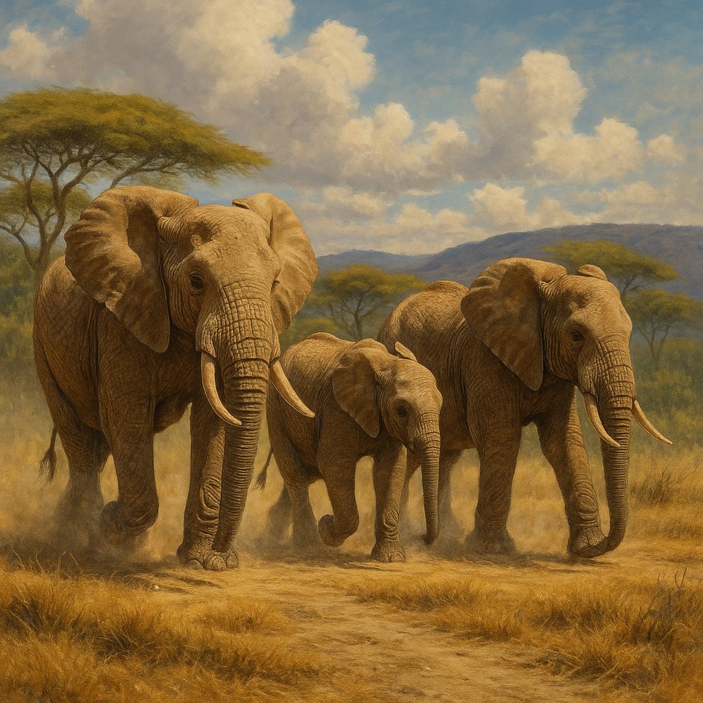 Elephants Crossing the Savannah