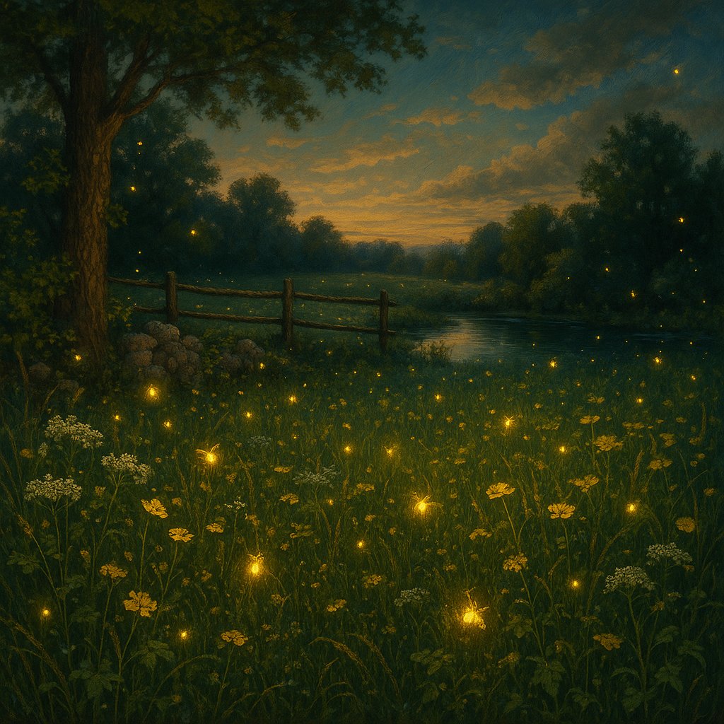Fireflies Illuminate Evening Meadow