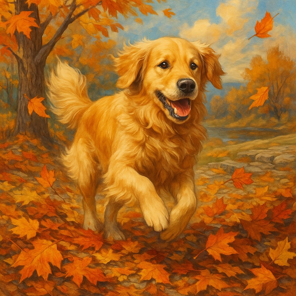 Joyful Dog in Autumn Leaves