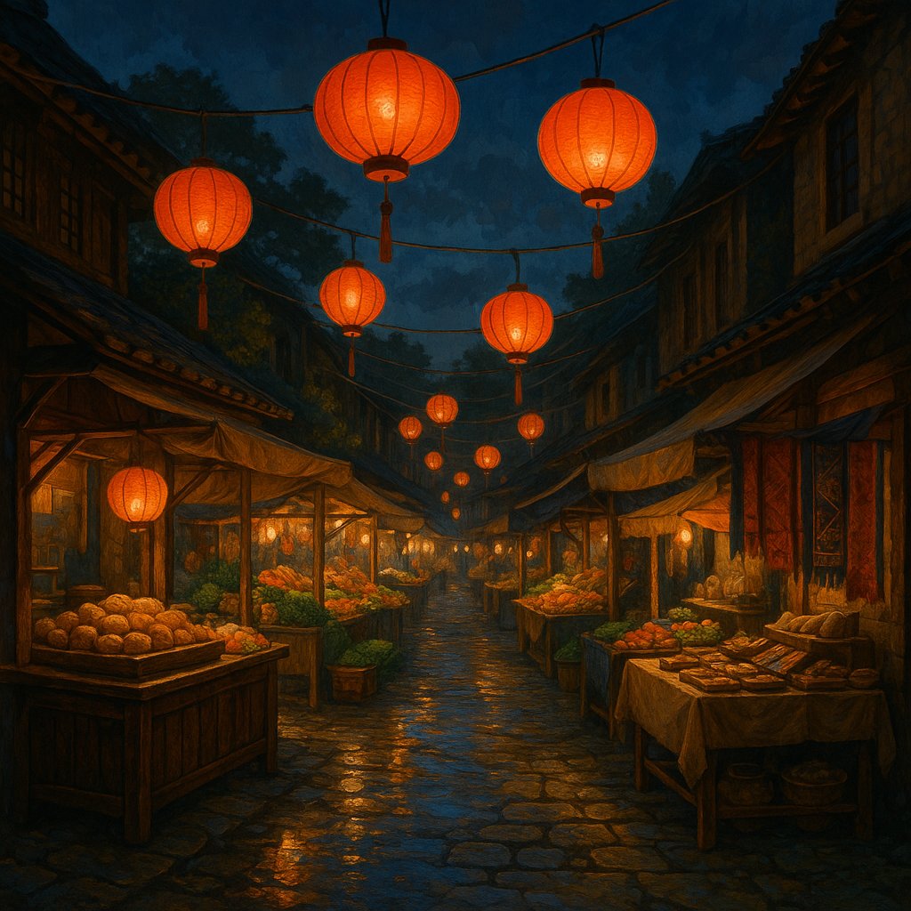 Lantern-Lit Night Market Scene