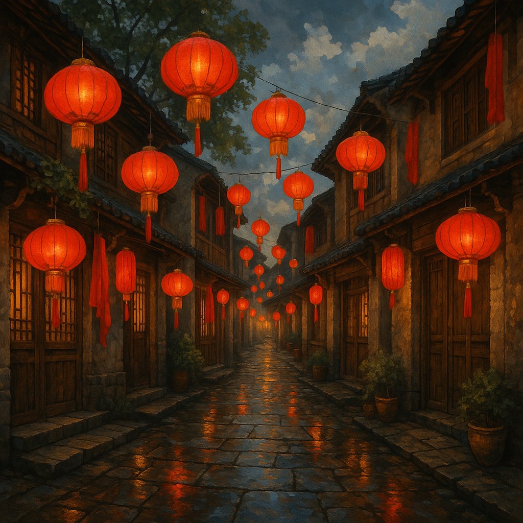 Lantern-Lit Street at Night