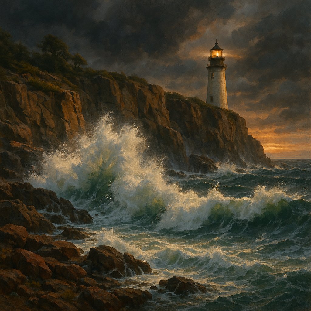 Lighthouse Overlooking Crashing Waves