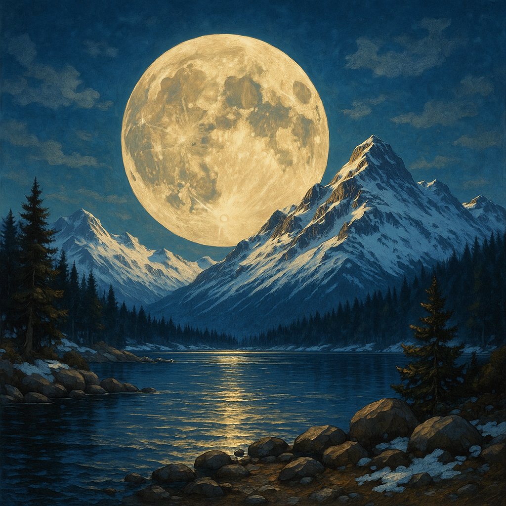 Majestic Moon Over Snowy Peaks
