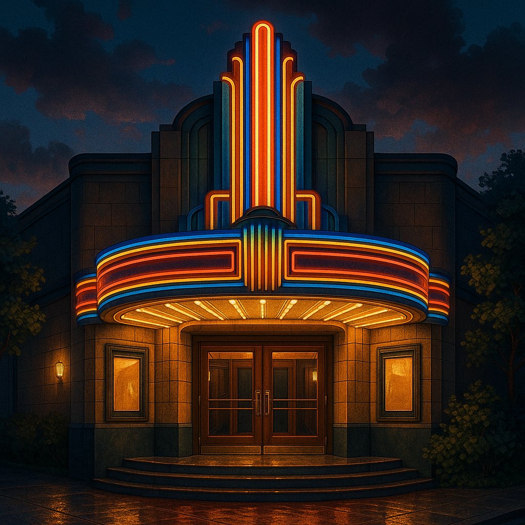 Neon-Lit Art Deco Cinema