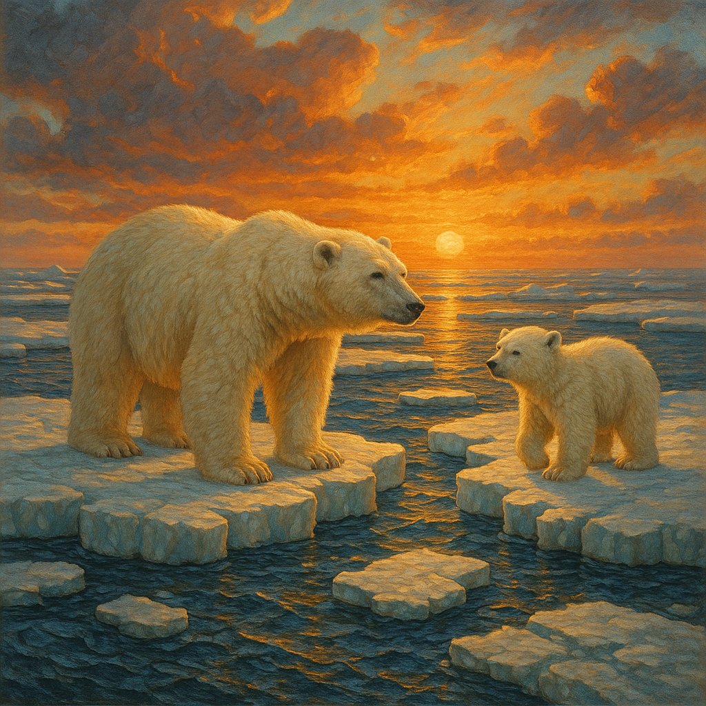 Polar Bears on Sunset Ice Floes