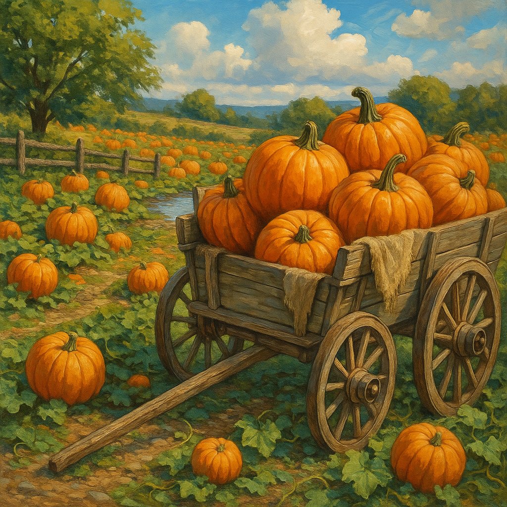 Rustic Cart in Vibrant Pumpkin Patch