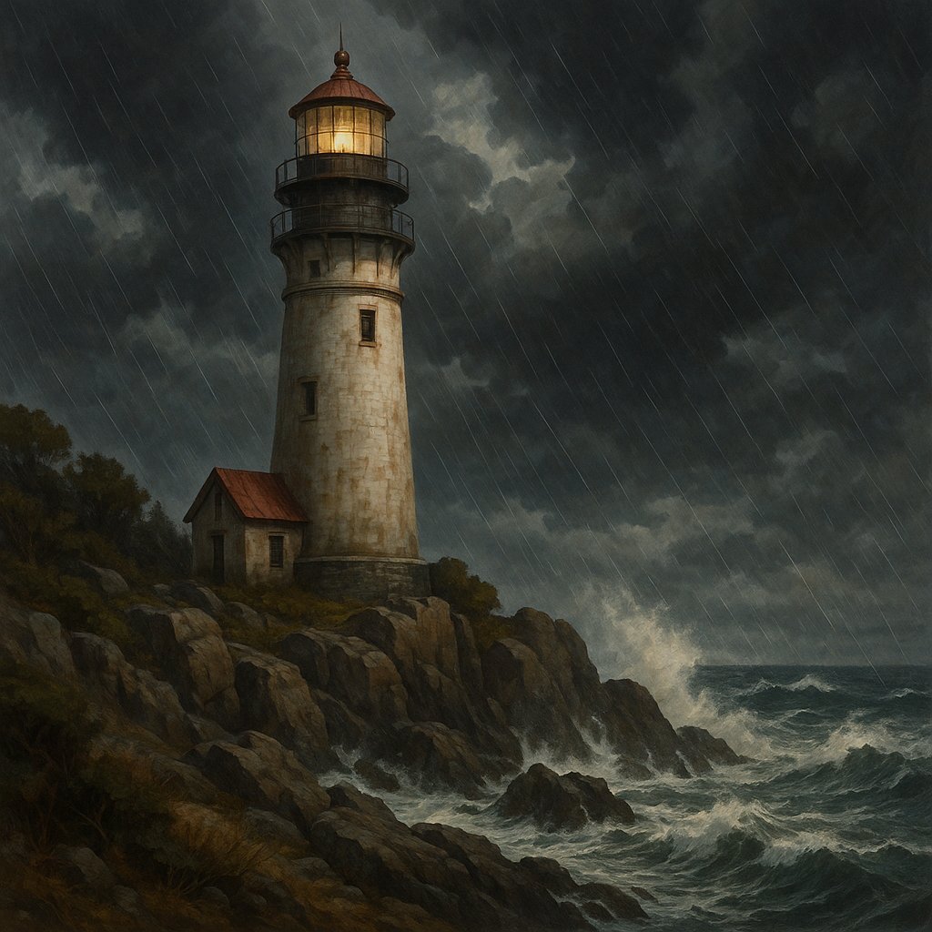 Stormy Lighthouse on Rocky Coast