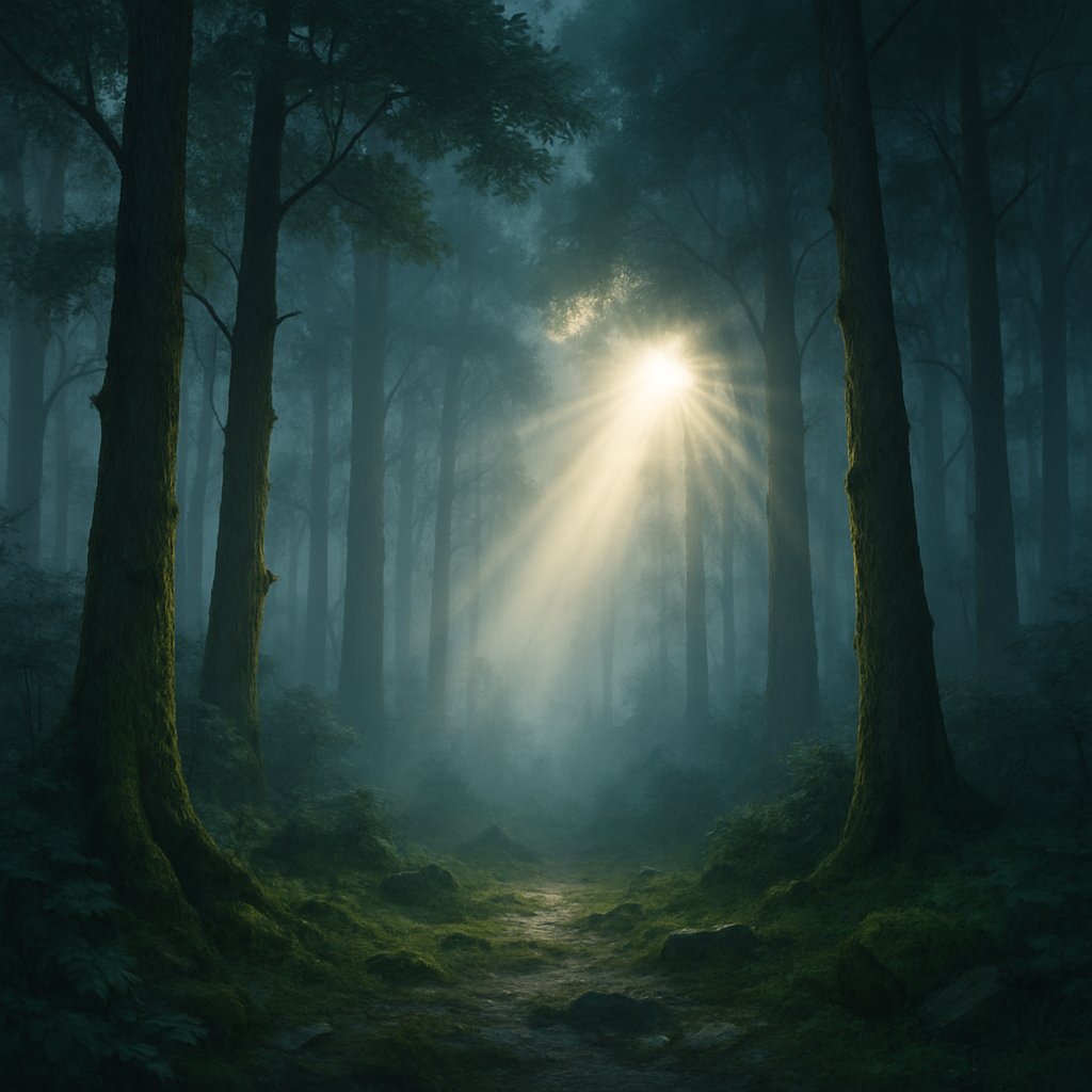 Sunbeam Through the Misty Forest