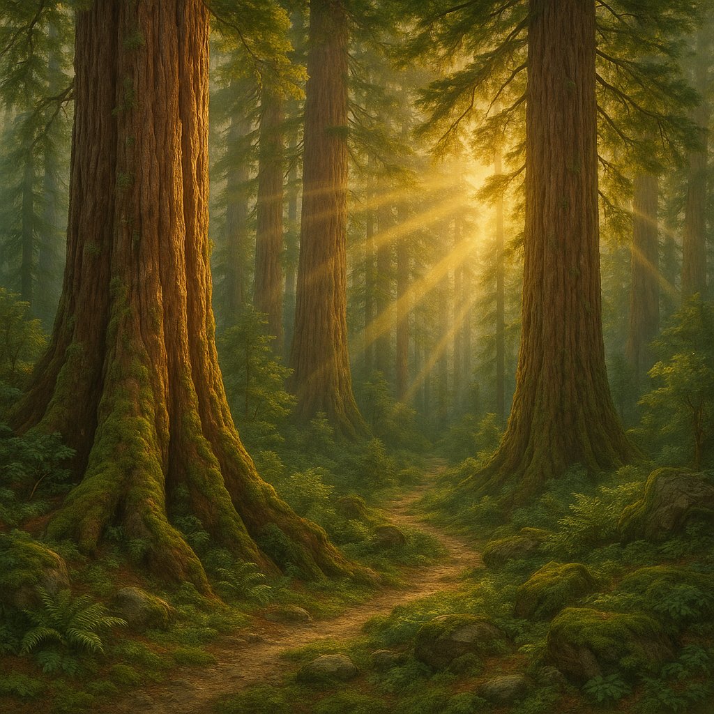 Sunlit Ancient Redwood Forest
