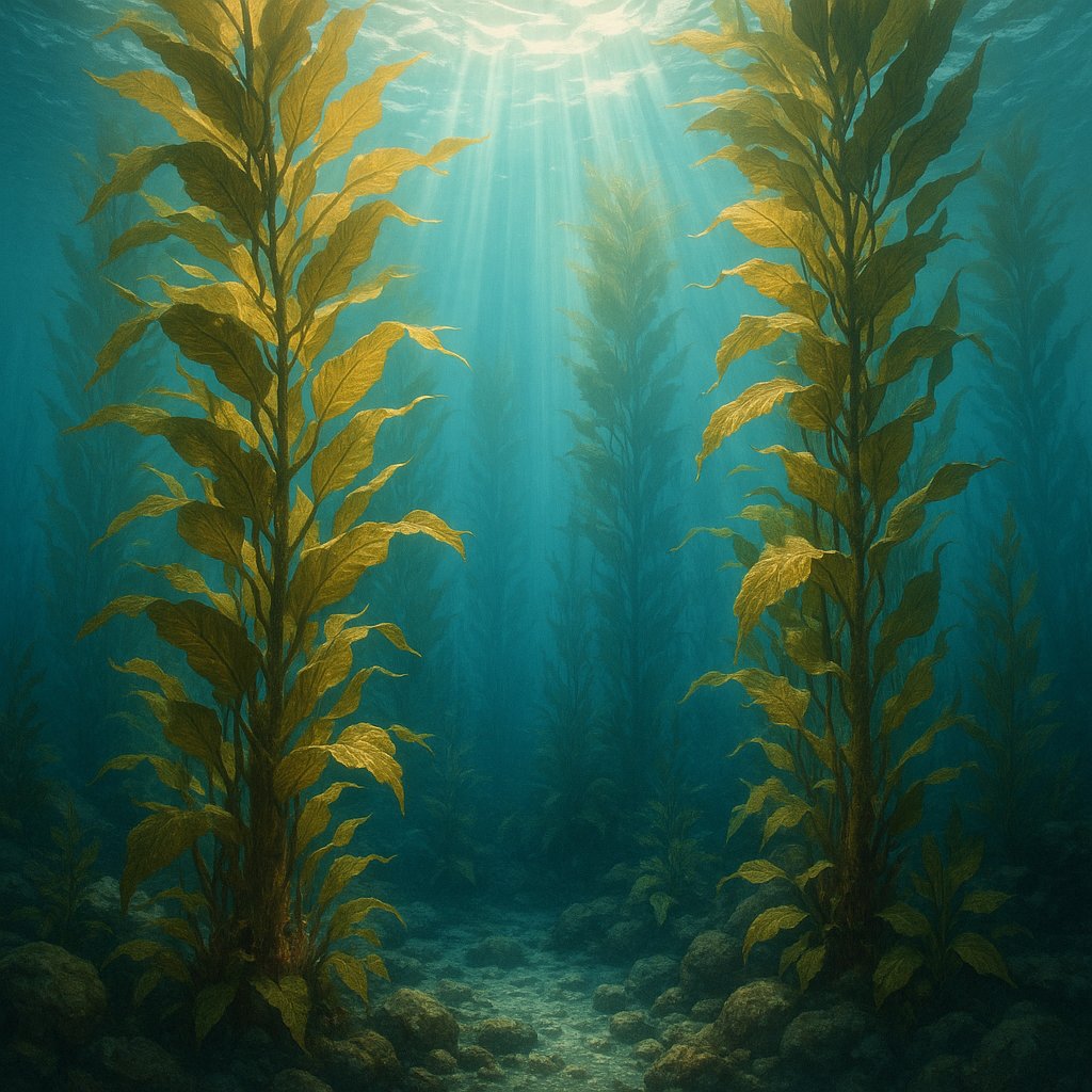 Sunlit Underwater Kelp Forest