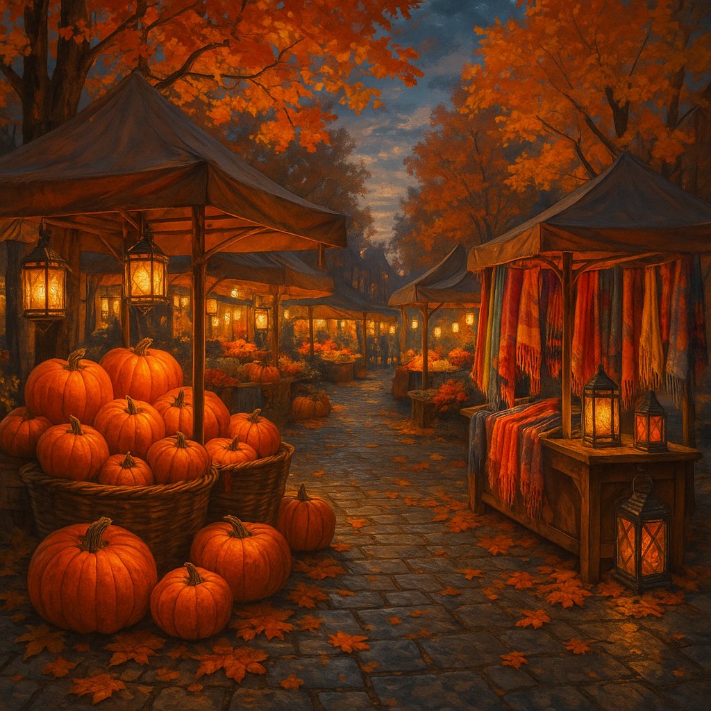 Vibrant Autumn Market at Dusk
