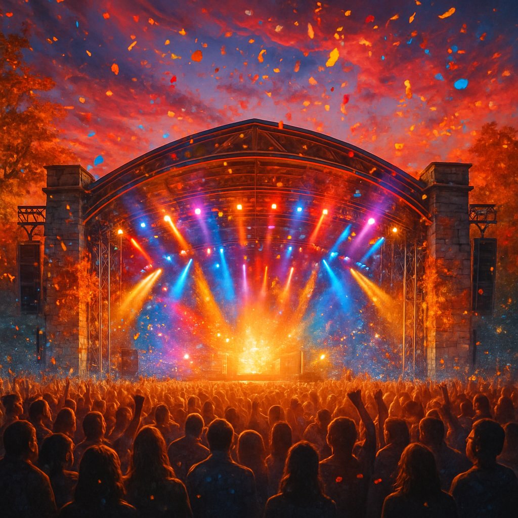 Vibrant Festival Stage at Dusk