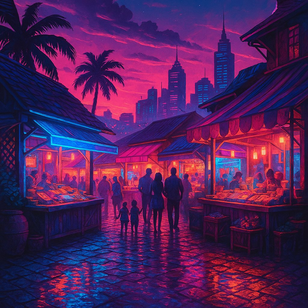 Vibrant Neon Market at Dusk