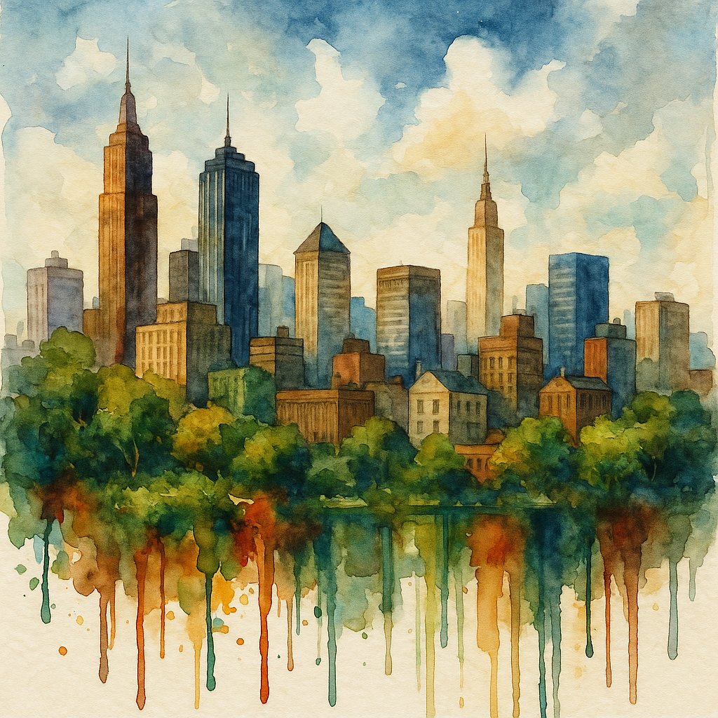 Vibrant Watercolor Cityscape