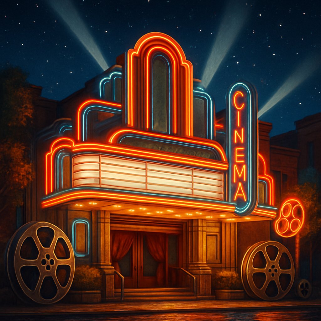 Vintage Cinema Marquee at Night