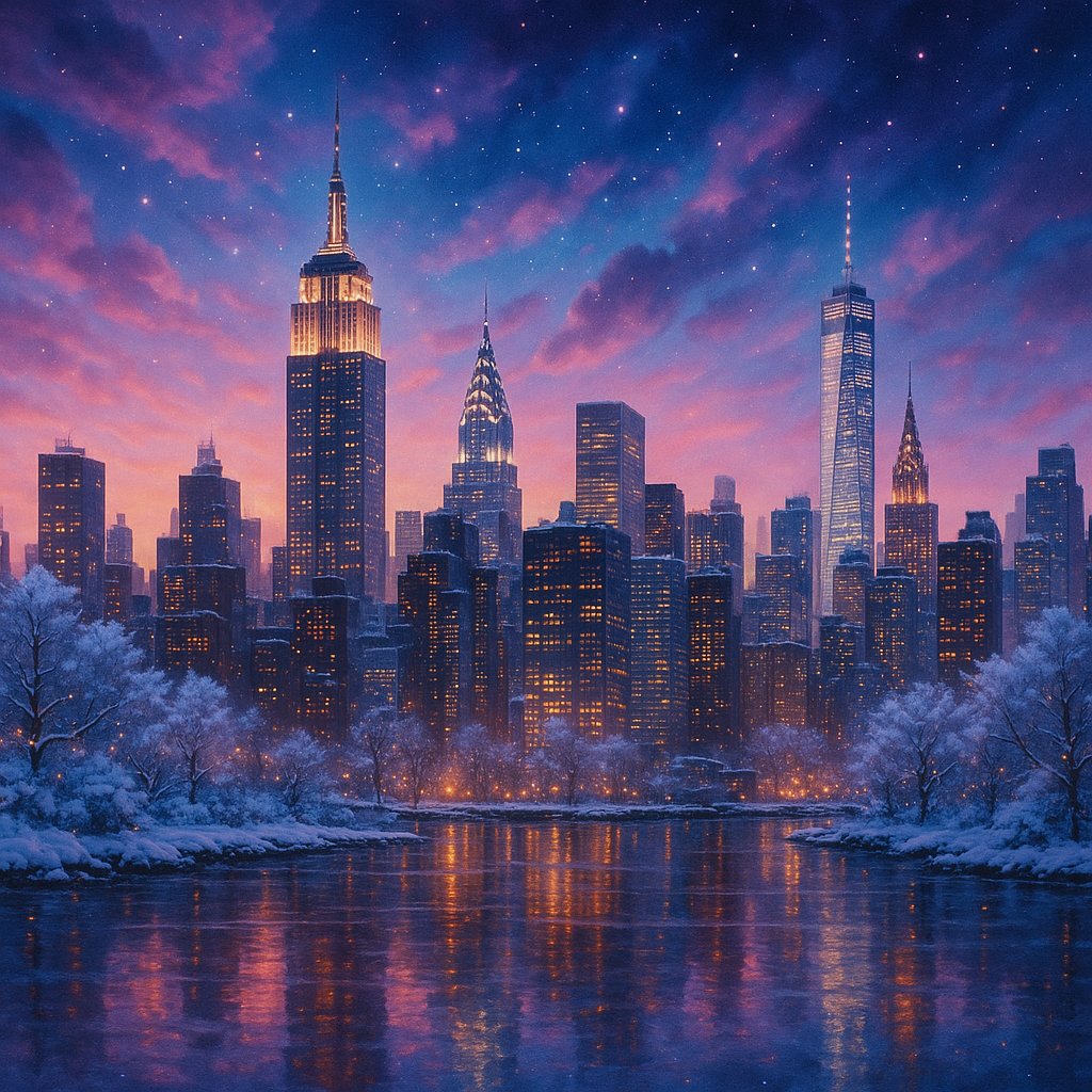 Dreamlike New York City Winter Skyline
