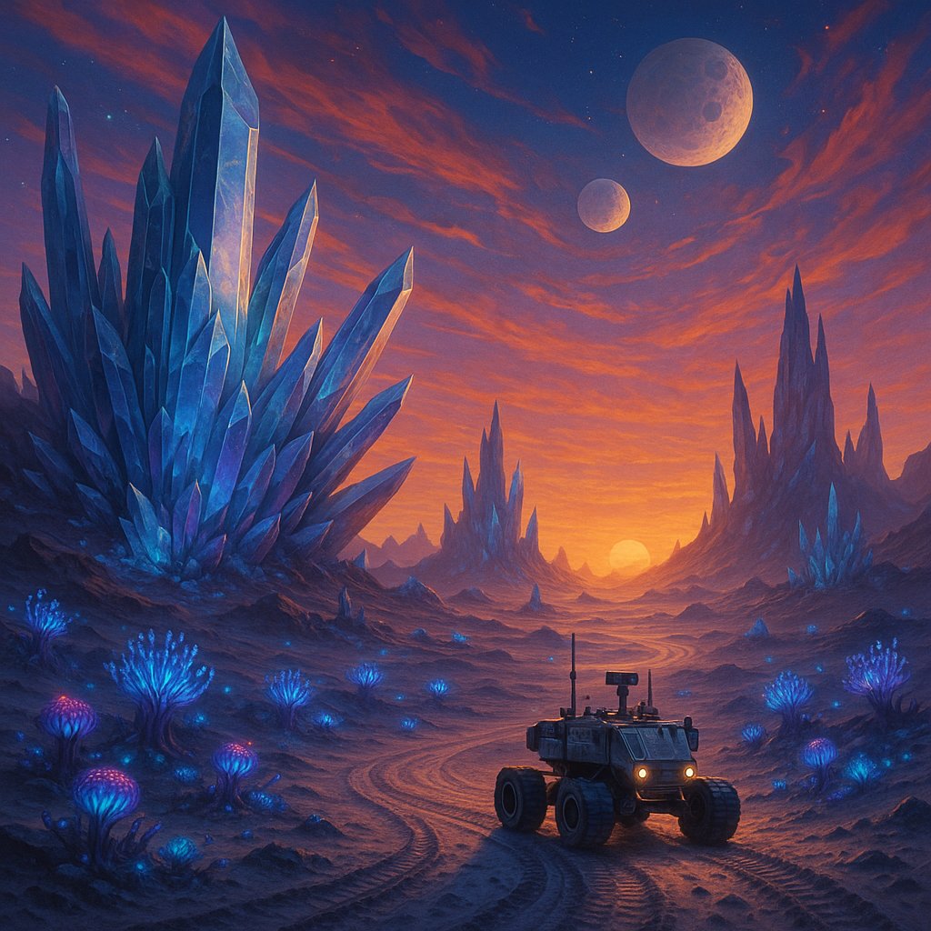 Exploration of an Alien Landscape at Sunset