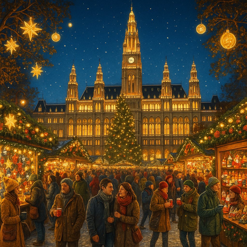 Festive Vienna Christmas Market at Night