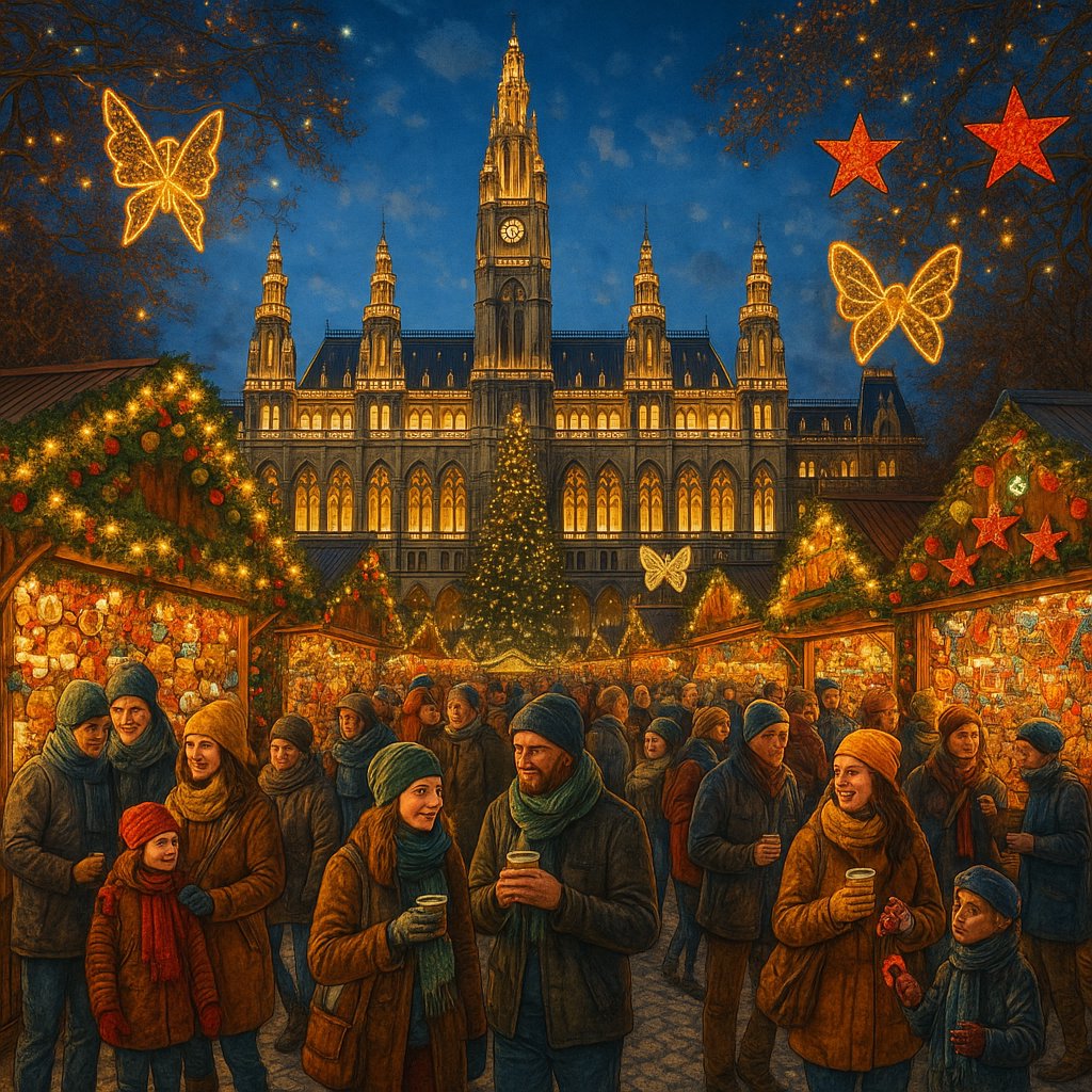 Festive Vienna Christmas Market Illustration