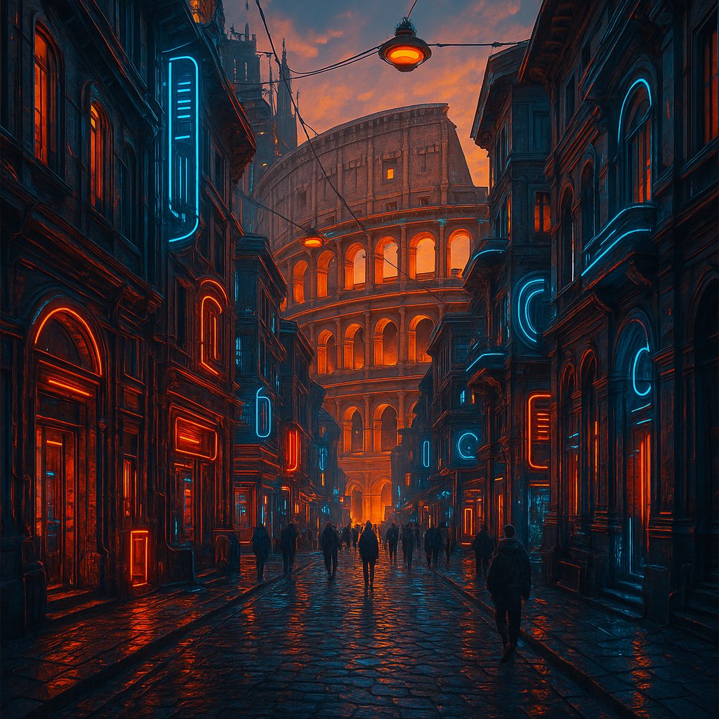 Futuristic Rome Streets at Golden Hour