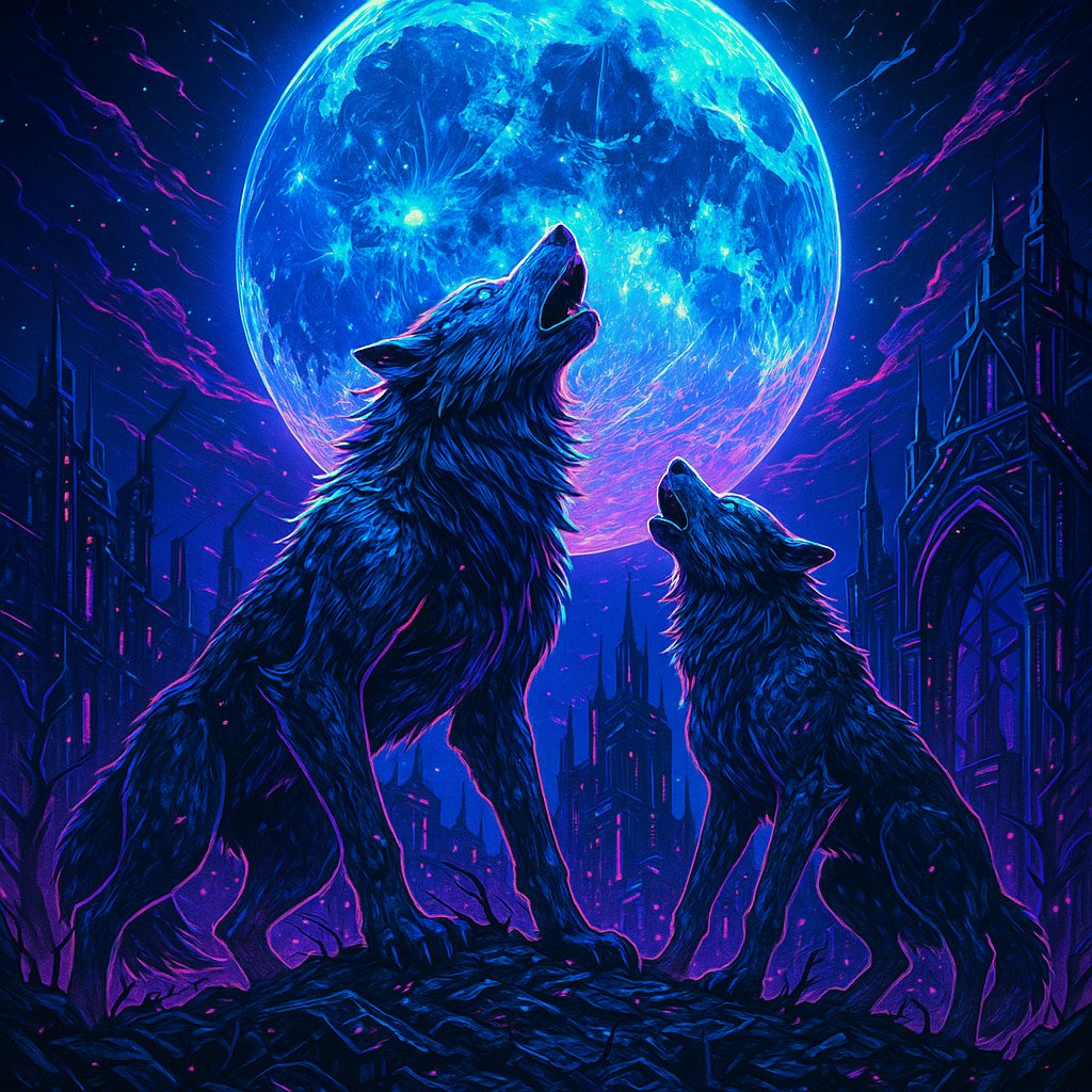 Futuristic Werewolves Howling at the Moon