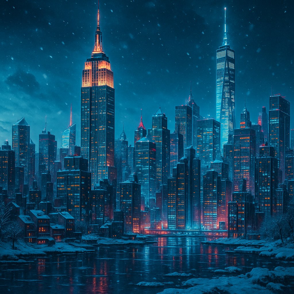 Futuristic Winter Skyline of New York City