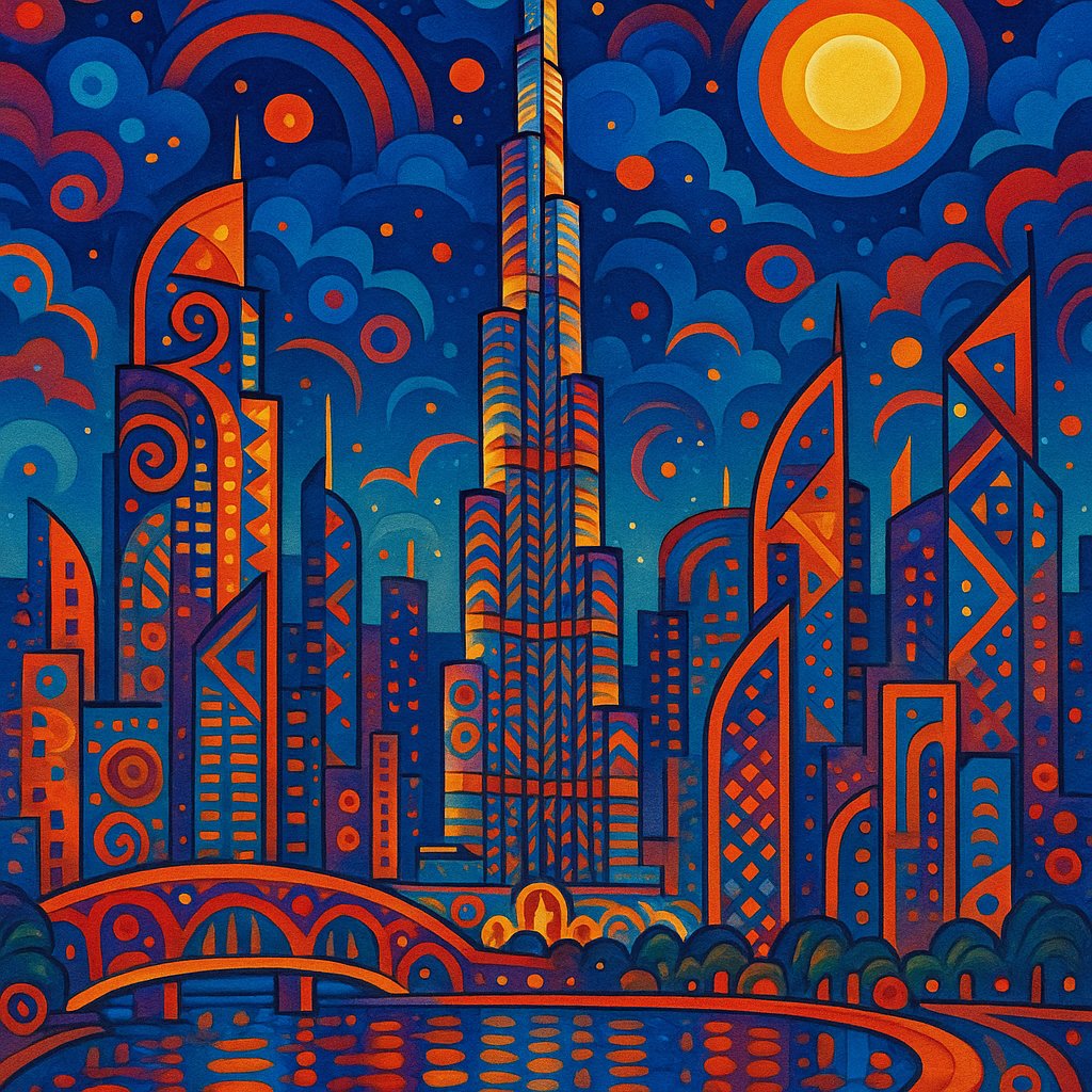 Imaginative Pop-Surrealism of Dubai Skyline at Night