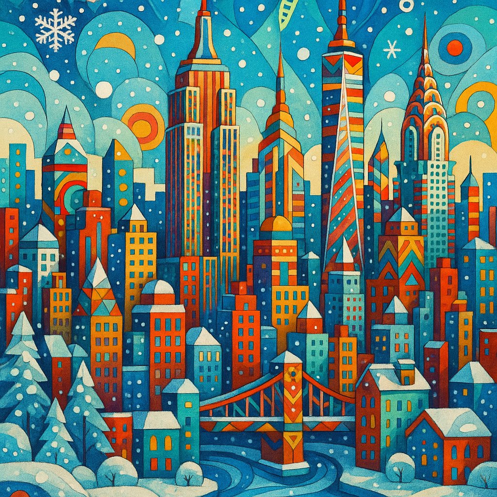Imaginative Pop-Surrealism of New York City Winter Skyline