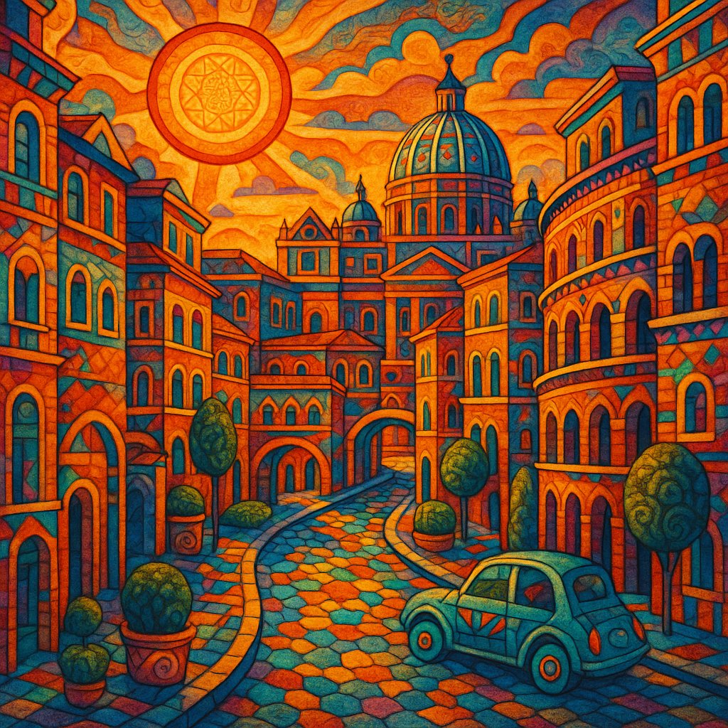 Imaginative Pop-Surrealism of Rome Streets at Golden Hour