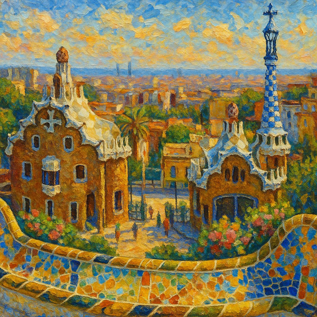 Impressionist Painting of Barcelona's Park Güell